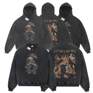 Échantillon gratuit pull à capuche délavé pour homme et femme, vêtement de Couple, marque de mode, coupe ample, épaules tombantes - Product Image 2