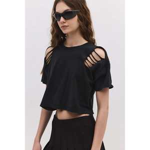 เสื้อยืดครอปสั้นลำลอง โชว์ไหล่ ผ้าฝ้าย 100% - Product Image 3