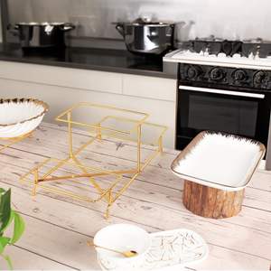 Présentoir de service rectangulaire pliable à 3 niveaux Présentoir alimentaire Plateaux en porcelaine blanche Plateaux de service Serveur de desserts Présentoir - Product Image 4