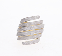 Luxuriöser Damenring aus 14K Gelbgold Rhodium-Plattiert Klassischer Breiter Spiralring Natürliche Pavé-Diamanten Mehrschichtiges Überkreuz-Design