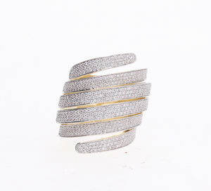 Luxueux 14K Or Jaune Plaqué Rhodium Large Bague Spirale Diamants Pavés Naturels Multi-Couches Crossover Design Bold Glam Look - Product Image 4