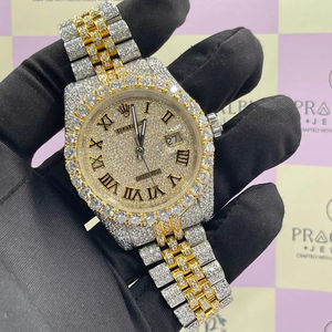 Reloj de Cuarzo con Diamantes Moissanite, Diseño Iced Out de Lujo, Movimiento ETA, Cristal de Zafiro, Correa de Acero Inoxidable, Resistente al Agua 10 Bar - Product Image 1