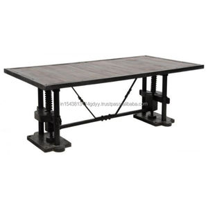 Table à Manger Industrielle Vintage en Métal Fonte à Hauteur Réglable avec Plateau en Bois Massif pour Maison Hôtel et Restaurant - Product Image 1