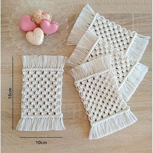 Sous-verres en macramé coton blanc faits à la main décor de Table Boho napperons en corde ronde pour le style de la maison - Product Image 2