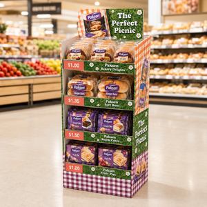 Toptan Oluklu Mukavva Kek Ekmek Paketlenmiş Atıştırmalık Süpermarket Perakende Standı için Teşhir Rafı - Product Image 1