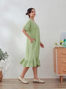 เดรสแขนสั้นสำหรับผู้หญิงเดรสแขนสั้นคอกลมแต่งลูกปัดเกล็ดหิมะชุดเดรส Maxi มีสไตล์งานตามสั่ง - Product Image 2