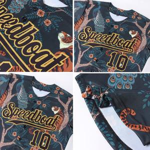เสื้อเบสบอลแท้ลายเสือและนกยูงสีดำสีดำ-ทอง3D ออกแบบได้ตามต้องการ - Product Image 5
