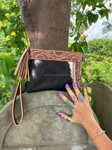 กระเป๋าถือหนังวัวมาใหม่มีสไตล์สไตล์สไตล์ตะวันตกแกะสลักมือเครื่องมือหนังพู่โบโฮผมแฟชั่นสำหรับสุภาพสตรี - Product Image 2