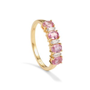 Bague en saphir rose du Mozambique taille princesse 1,40 ct avec zircon blanc en or jaune 9 carats - Product Image 1