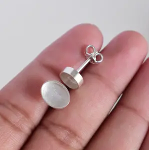 Paire de clous d'oreilles en argent sterling 925, sertis vierges, forme ovale, pour pierres précieuses de 7x9 mm à 20x30 mm, sertis en argent - Product Image 2