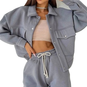 Ensembles de sweatshirts à capuche personnalisés pour femmes, sweats à capuche pour femmes de grande taille, ensemble de sweatshirts à capuche courts avec LOGO personnalisé - Product Image 4