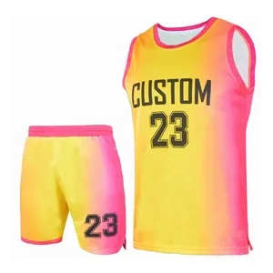 Grosir Set Jersey basket desain Logo kustom seragam basket sublimasi setelan cepat kering antilembap