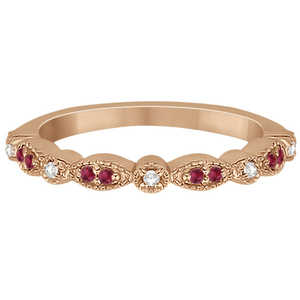 Anillo de Bodas de Oro Rosa de 18K con Rubí y Diamante Marquesa, Anillos con Diamantes de 0.21ct - Product Image 4