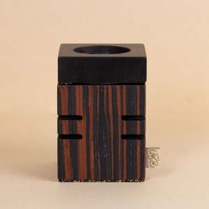 Geometric <b>Wooden</b> Bakhoor <b>Burner</b> with Black Top Modern Incense Holder <b>for</b> Oud & Resin - Product Image 4