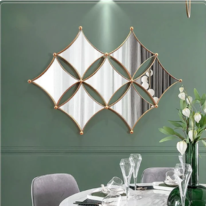 Unique <b>gold</b> rhombus-shaped <b>mirror</b> with intersecting geometric segments. Available at wholesale prices. - Product Image 4