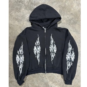 Custom Men Street Wear Hoddie Manufacturer Sun Faded Acid Stone Washed <b>Black</b> Vintage Screen Print <b>Zip</b> <b>up</b> Oversized <b>Hoodie</b> - Product Image 3