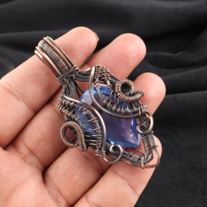 Handmade Tanzanite Fashion Pendant Featuring Pear Cut Blue Gemstone Copper Wire <b>Wrapped</b> Oxidized Silver For <b>Bridal</b> Anniversary - Product Image 2