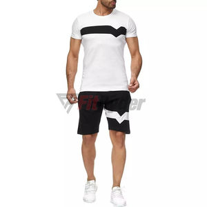 2024 logotipo personalizado verano 2 piezas hombres conjunto corto transpirable Jogger algodón hombres camisetas y pantalones cortos conjunto al por mayor tarifa OEM - Product Image 4