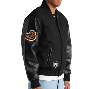Streetwear personnalisé Patchwork Letterman Logo fermeture éclair Varsity vestes haut lâche printemps Baseball veste en cuir manteau pour hommes - Product Image 4