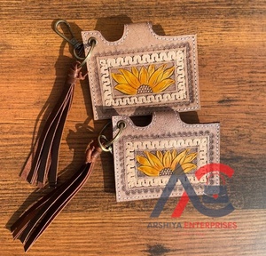 เคสใส่บัตรหนัง ATM ลายดอกไม้แท้มีสไตล์น่ารักแฟชั่นตะวันตกขนาดเล็กมีพู่เคสใส่บัตรพร้อมพวงกุญแจ - Product Image 1