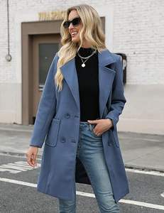 เสื้อโค้ทมอเตอร์ไซค์ผู้หญิงแบบสั่งตัด ผ้าผสมขนสัตว์สำหรับฤดูร้อน สีน้ำตาลอ่อน ทรงยาว กระดุมสองแถว ระบายอากาศได้ดี ปกพับได้ ผ้าโพลีเอสเตอร์ - Product Image 2