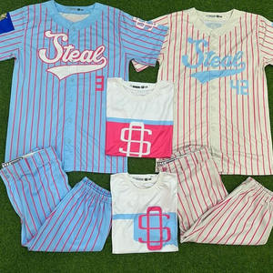 Uniformes de baseball unisexes, maillot boutonné imprimé, respirant, séchage rapide, logo simple - Product Image 4