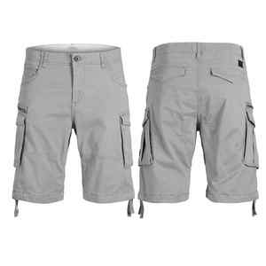 Pantalones cortos informales de 6 bolsillos para hombre, pantalones cortos de verano de mezcla de algodón para hombre, cierre de cordón de cintura antiarrugas - Product Image 1