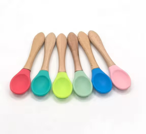 Cuillères en <span class=keywords><strong>silicone</strong></span> écologiques en bambou naturel pour la première étape de l'alimentation du bébé - Product Image 6
