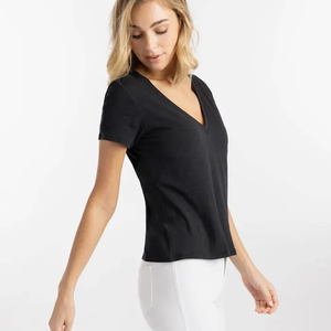 Camisetas de Cuello en V para Mujer de la Mejor Calidad, Venta al Por Mayor, Impresión de Logotipo Personalizado, Camisetas 100% Algodón, Camisetas Lisas de Estilo Urbano - Product Image 5