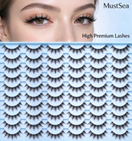 Faux cils effet naturel, cils de poupée, look manga, 30 paires, bandes de cils courtes et légères, bande transparente