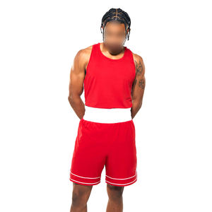 Lightweight Moisture-Wicking Gym Wear <b>Men</b> Boxing <b>Tank</b> <b>Top</b> And Shorts Set In <b>Black</b> With Red Color Boxing Uniform - Product Image 3