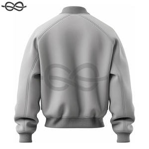 Blouson aviateur universitaire de qualité supérieure pour homme en cuir d'agneau véritable gris et blanc de style baseball classique - Product Image 3