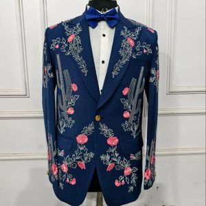 ชุดสูทคาวบอยปักลายแบบตะวันตกสีกรมท่าและสีแดงชุดโรดิโอต้นกระบองเพชรชุดแต่งงานแบบย้อนยุค2ชิ้น - Product Image 1