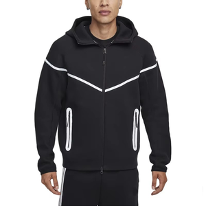 ชุดกีฬาผู้ชายสีดำผ้าฝ้ายระบายอากาศแบบมีเชือกผูก 2 ชิ้น สไตล์สตรีทแวร์ มีฮู้ด สีพื้น สำหรับฤดูหนาว เล่นฟุตบอล วิ่ง และออกกำลังกาย - Product Image 4