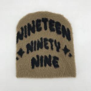 Bonnet en mohair personnalisé très vendu Bonnet unisexe en laine polaire sans manchette avec logo personnalisé Bonnet fait main en fourrure Bonnets chauds - Product Image 2