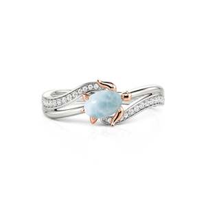Bague Jeulia Bypass Tortue de mer avec Larimar taille ovale en argent - Product Image 1