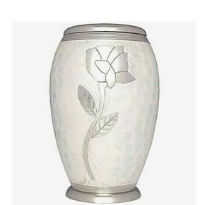 Urne commémorative de crémation adulte en laiton pour cendres blanche avec rose argentée - Product Image 4