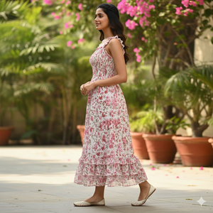 Robe longue d'été décontractée bohème à fleurs pour femme Unity Luxure, col halter, sans manches, viscose écologique - Product Image 2