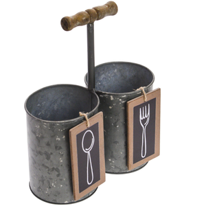Bulk Custom Galvanized Metal 2-Compartment Utensil Holder For Kitchen Restaurant Hotel Home in Best Price - Product Image 6