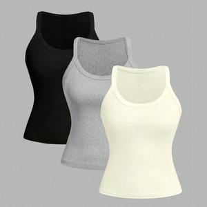 Camiseta sin mangas suave sexy de punto básico de Color sólido para mujer, ropa de calle de verano Vintage sin mangas para chicas geniales - Product Image 1