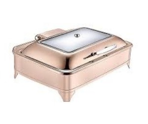 Plat à chafing carré en verre demi-cercle avec cadre en acier inoxydable, logo personnalisé, or rose complet, 7L, plat à chafing carré avec cadre en or rose complet - Product Image 6