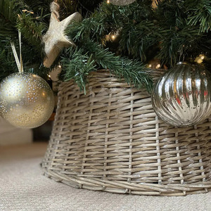 Collier d'arbre de Noël en rotin tissé à la main gris rond en gros jupe d'arbre en osier pour la décoration de Noël - Product Image 3