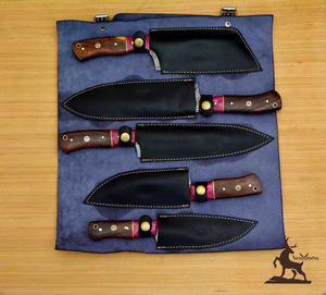 Juego de cuchillos de chef de acero de Damasco personalizable con mango de madera Pakka OEM compatible con regalo de cocina personalizado de Navidad - Product Image 5