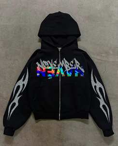 Ropa de calle de alta calidad Sudadera con capucha Fleece Blank Boxy Zip up Vintage Doble capa Lavado ácido Sun Faded Sudaderas con capucha desgastadas para hombres - Product Image 2