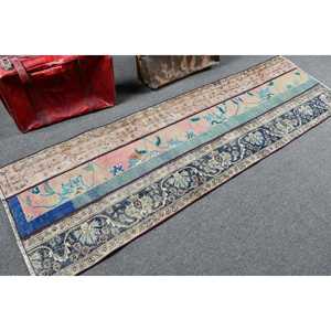 Alfombra turca vintage de 2.5x8.2 pies, alfombra azul de lana estilo suroeste. - Product Image 2