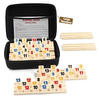 Jeu de Rummy Cube édition 6 joueurs avec 6 plateaux/supports en bois, 160 tuiles Rummy à grands chiffres, Mahjong, Rummikub, Bananagrams