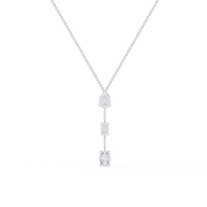 Collier en or massif 14 carats pour femmes avec 3 pierres et diamants cultivés en laboratoire Bijoux d'anniversaire élégants pour les mariages - Product Image 4