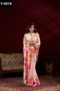 Imprimé floral en satin de soie à la mode indienne avec perles dentelle bordure travail Saree Collections pour festival et fête Saree - Product Image 3