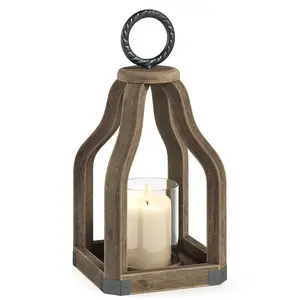 Hot Selling Candle Lanterns with handle with Wooden Frame and Glass for Wedding and Party Decoration in Wholesale Price