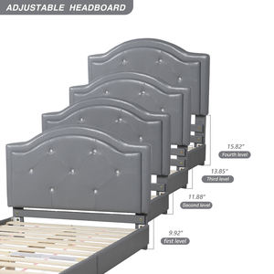 Camas Gemelas Tapizadas para Niños, Cama Infantil de Cuero PU, Cama para Niños, Cabecera Ajustable en Altura para Adolescentes para Dormitorio - Product Image 4